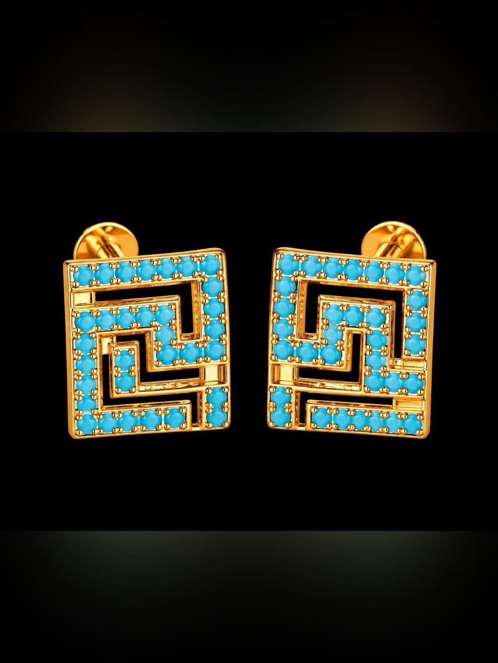 22kgp Dubai Jewelry Gold-Tone Turquoise Square Stud Earrings - Women Jewelry